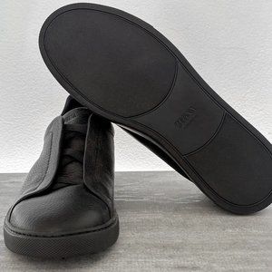 ZEGNA BLACK DEERSKIN TRIPLE STITCH SNEAKERS